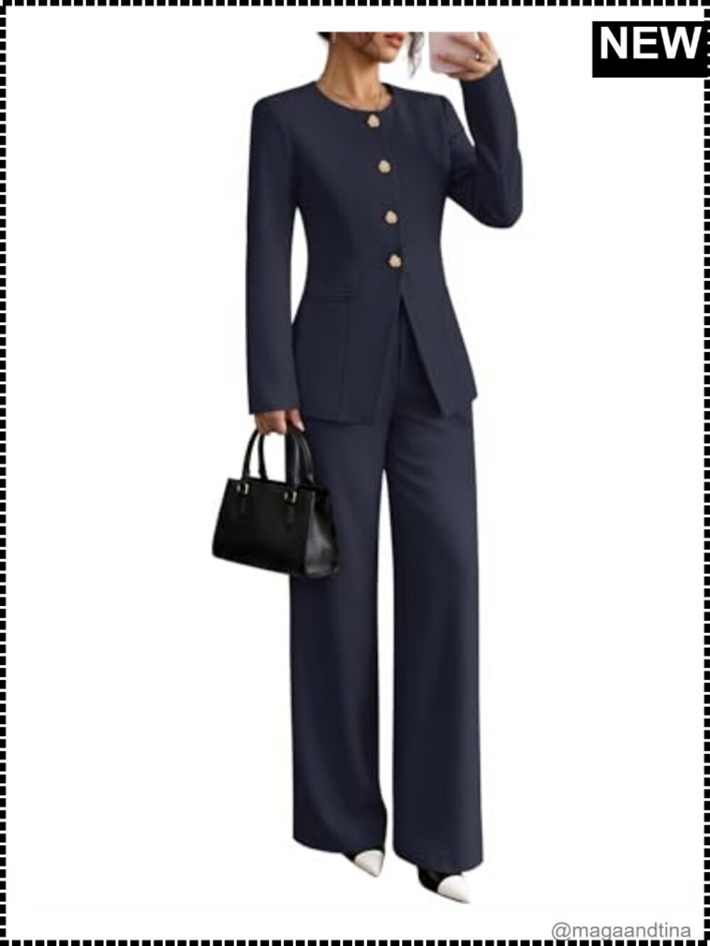 Two Piece Blazer and Wide Leg Pants Set Business Casual Outfit